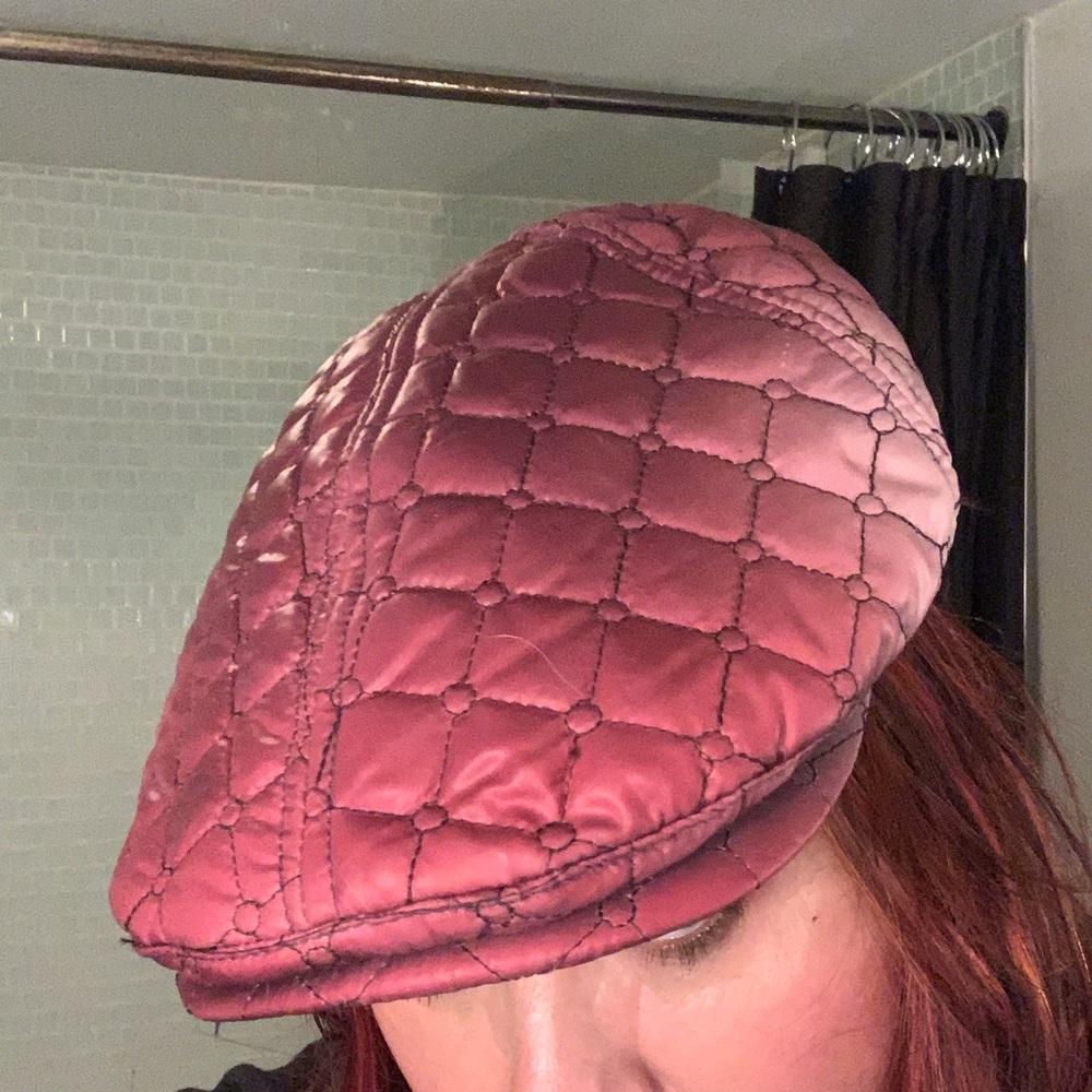 Quilted Satin Newsboy Cap in Dusty Rose